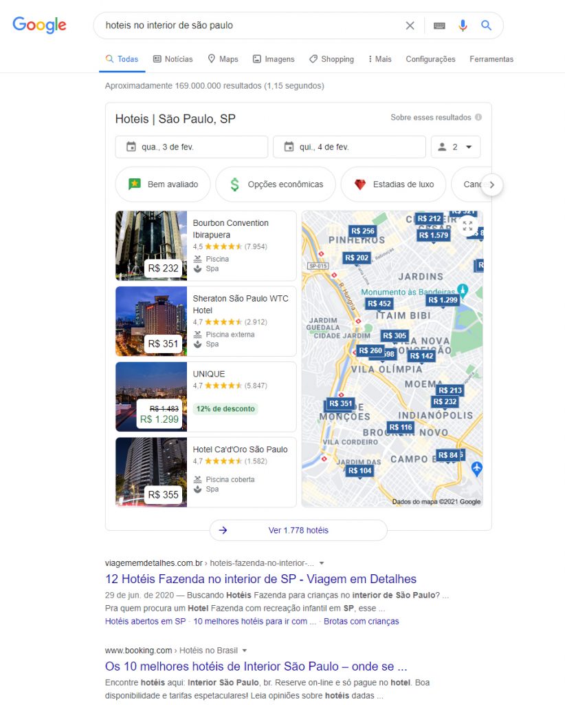 Guia Google Hotel Ads - Exemplo Busca